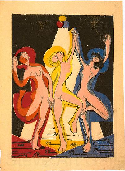 Ernst Ludwig Kirchner Colourful dance - Colour-woodcut Spain oil painting art